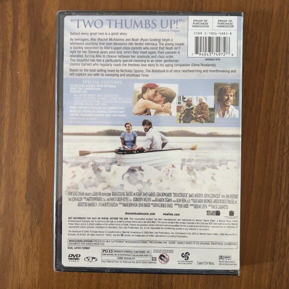 The Notebook (DVD, 2005, Widescreen) Drama Epic Romance - NEW/SEALED - Picture 2 of 4